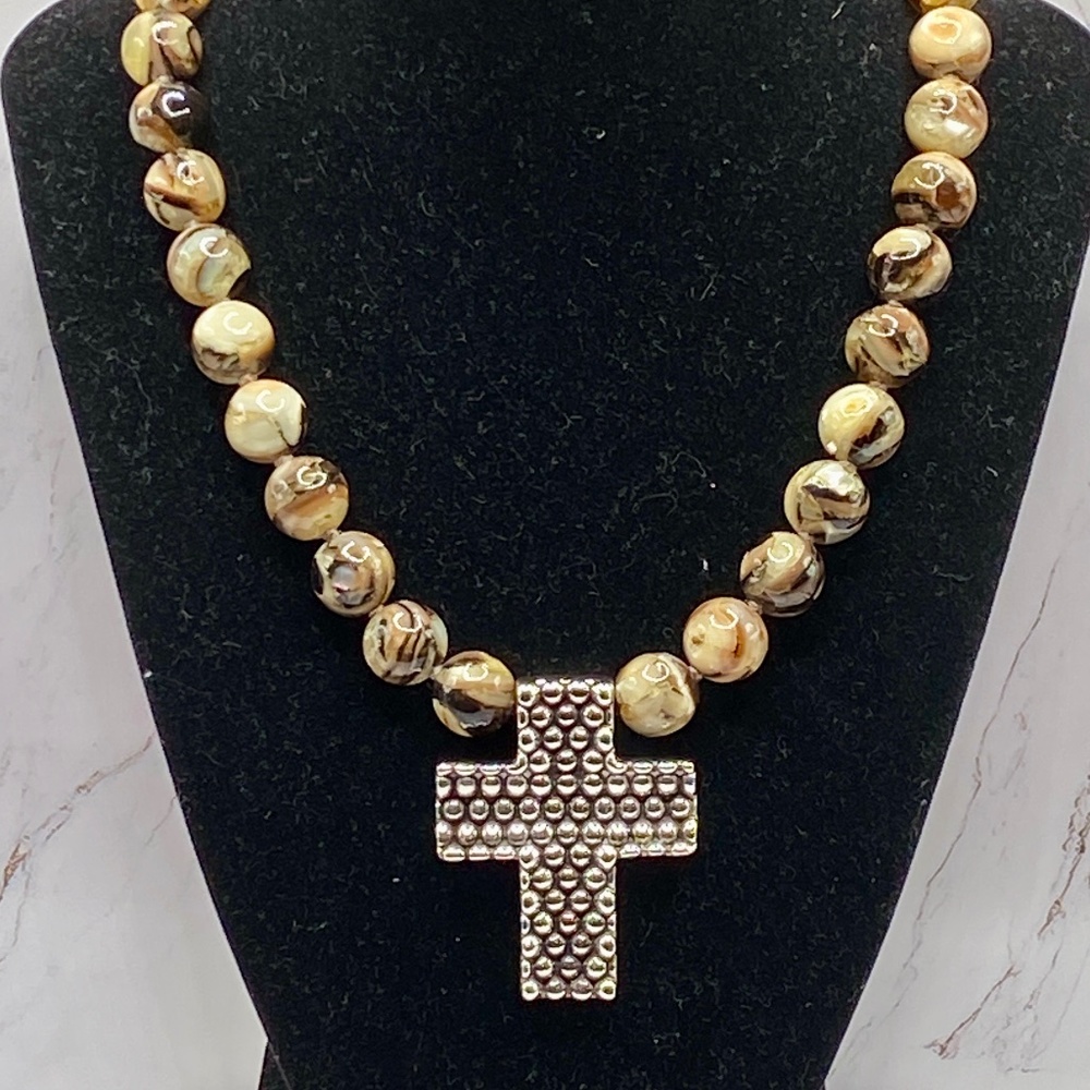 Simon Sebag Sardonyx Agate Necklace with Chunky Sterling Silver Cross